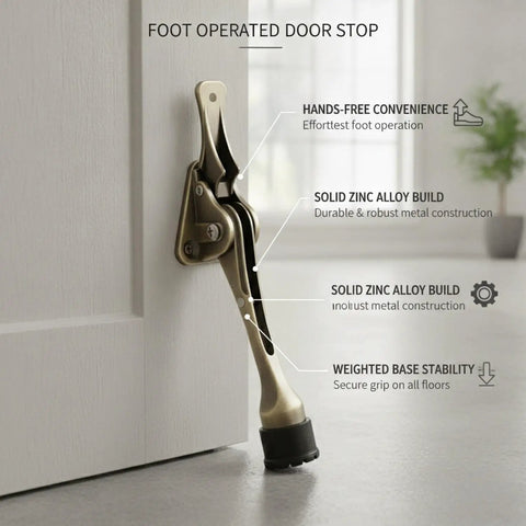 Foot Operated Door Stop For Hands Free Entryway Keeps Doors Open In Bedrooms Living Rooms And Offices Zinc Alloy Floor Holder