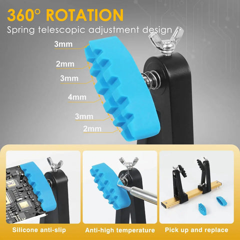 Heavy Base Circuit Board Holder With Two Handy Helping Hands And 360 Degree Rotation For Soldering And Electronics Repair, Space Saving Aluminum Clamp Stand.