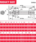 Technical diagram of Double Acting Pneumatic Cylinder 25mm Bore 75mm Stroke With Y Connector and Fittings MAL25x75 and size chart