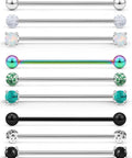9 pack of Industrial Barbell Piercing Jewelry 14G Stainless Steel Cartilage Helix Conch Earrings with Dope Opal Stone Balls in mixed colors