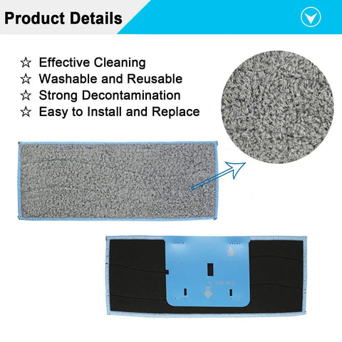 12 Pack Washable Reusable Wet Mopping Pads For iRobot Braava Jet M6 showing textured fiber close-up and easy installation details.