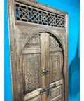 Dope Two Carved Panels Handcrafted Barn Door With Royal Brown Finish Custom Size Dual Sliding Or Hinged Interior Exterior Front Door Antique Modern Style Made To Order showing detailed carvings.