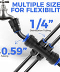 Close-up of Eight Piece One Quarter Inch Drip Irrigation 6 Way Splitter Connector Kit for DIY Lawn and Garden Setup
