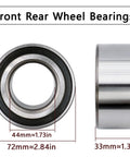 Front and side views of a sealed metal wheel bearing with 72mm outer diameter and 44mm bore; 33mm thickness.