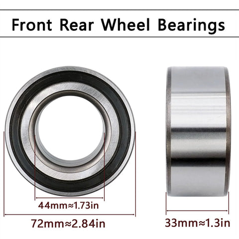Front and side views of a sealed metal wheel bearing with 72mm outer diameter and 44mm bore; 33mm thickness.