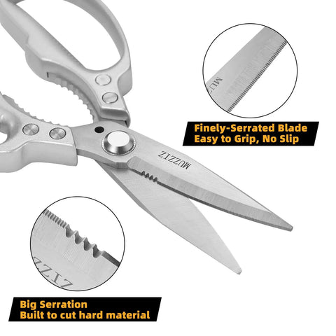 Heavy Duty All Purpose Scissors With Stainless Steel Blade And Small Serrations Metal Handle Shears For Home And Office close-up blade detail