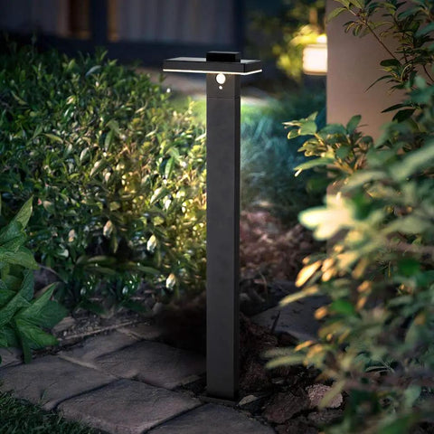 Solar Landscape Path Lights Outdoor Motion Sensor Garden LED Light illuminating walkway at night, aluminum waterproof body