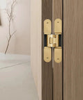 Heavy Duty Concealed Cabinet Hinges Built Tough Aluminum Construction For Smooth 180 Degree Swing No Fuss 3D Adjustment Satin Brass Finish.