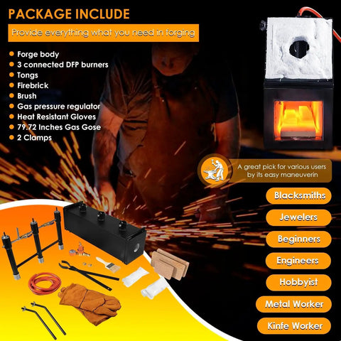 Triple Burner Propane Forge for Blacksmithing and Knife Making, 2700℉ Heavy-Duty Square Forge With Large Capacity, Portable Yet Powerful