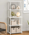 Turn N Tube Toolless 5 Tier Open Storage Shelf No Tools Needed Easy Assembly Bookcase For Living Room Home Office Bedroom White Finish Open Back Display For Books Decor And Office Supplies, white 5-tier open shelf