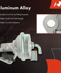Side view of Mechanical Fuel Pump With Gasket For Chevy Camaro Impala Malibu Monte Carlo Caprice Chevelle C10 C20 C30 Suburban Pickup K10 C15 C25 C35 1967 1968 1969 1971 1972 1981 1983 1985 Drop In Replacement For Classic GM Cars, highlighting aluminum alloy material.