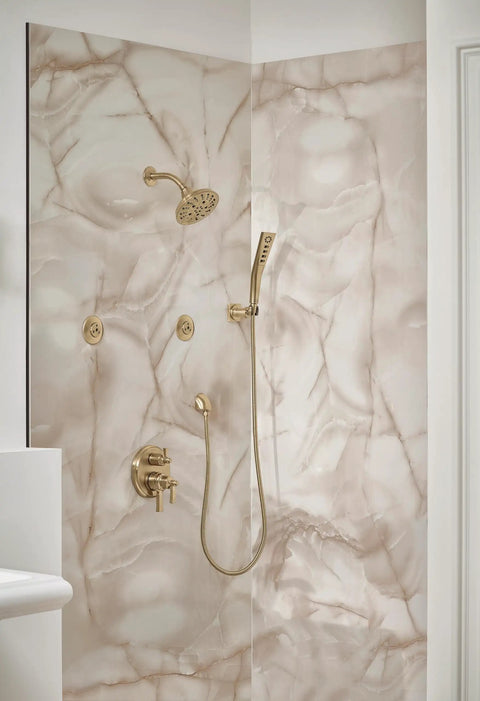 90 Degree Wall Elbow For Handheld Shower In Champagne Bronze Lumicoat Finish in modern bathroom setting