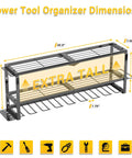 Heavy Duty Tool Organizer Wall Mount Rack With 3-Tier Extra Tall Metal Shelf, 8 Drill Holders And Battery Storage dimensions