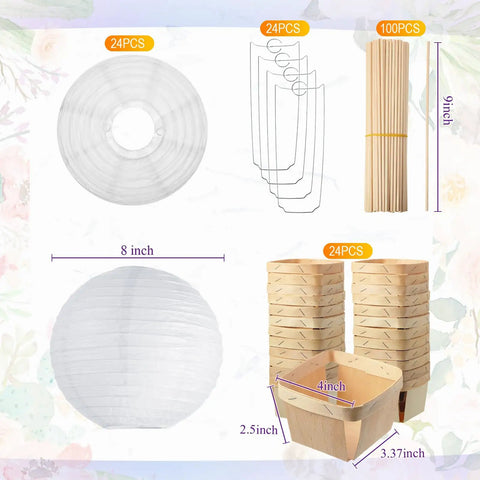 Easy DIY Hot Air Balloon Centerpieces Kit With White Paper Lanterns 24 Lanterns 24 Wooden Baskets And 100 Sticks For Baby Shower Summer Birthday Party Or Graduation Decor Ready To Assemble, components layout