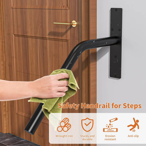 Sturdy Outdoor Stair Handrail Built Tough For One To Two Steps delivering slip resistant grip, being cleaned with cloth.
