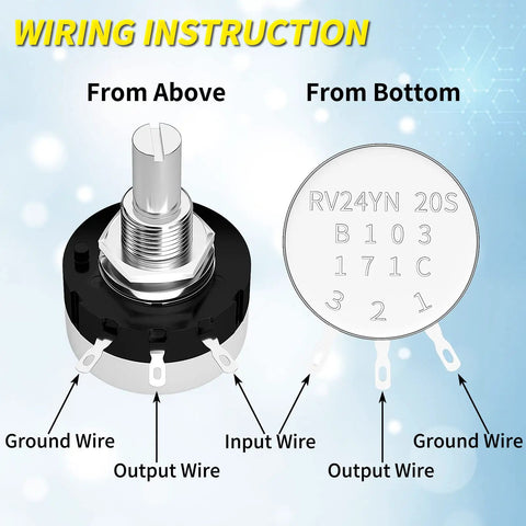 Dope 10K Potentiometer With A03 Knob And Dial For Inverter Speed Control Single Turn Carbon Film Rotary Potentiometer 10K Ohm 300 Degree Travel 6mm Shaft 9mm Thread 1.6 By 1.5 Inch Body For Motor Speed Regulation wiring diagram