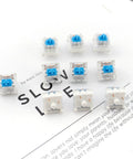 10-Pack Blue Switch Replacement 3-Pin Mechanical Keyboard Switches, Clicky Feedback, Clear Housing, Dustproof, on white background