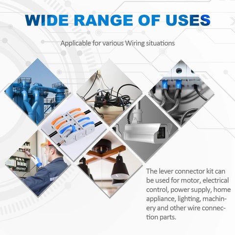 HTCELLE 60-piece lever wire connectors kit with multicolored lever terminals for 28–12 AWG inline wiring
