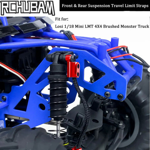 Front And Rear Suspension Travel Limit Straps For Losi 1 18 Mini LMT Monster Truck, blue shock absorber detail