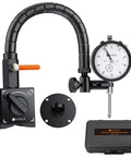 High-Precision 0 To 1 Inch Dial Indicator With 0.001 Inch Readout, 13.5 Inch Flexible Arm, 176 Lbs Magnetic Base, setup kit shown.