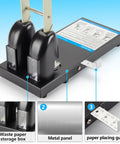 Heavy Duty Two Hole Paper Punch For Binders Metal Power Puncher With Long Lever Punches Up To 150 Sheets, focus on details.