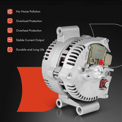 12V 130A Alternator For Ford F-150 F-250 F-150 Heritage F-Super Duty Explorer Ranger E-350 Econoline Club Wagon Mazda B4000 Clockwise Rotation Without Pulley, rear view.