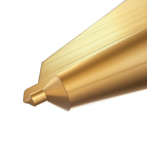 Close-up of Three Piece HSS Titanium Plated Umbrella Chamfer Step Drill Bit Set For Chamfering And Quick Hole Opening Sizes 16 30.5mm