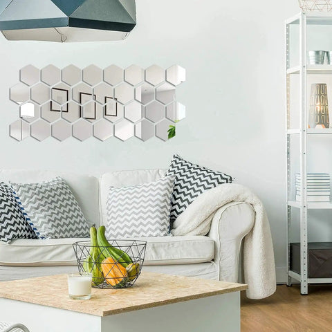 24 Piece Hexagon Acrylic Mirror Wall Decals Set For Living Room And Bedroom Self Adhesive Removable Reflective Stickers