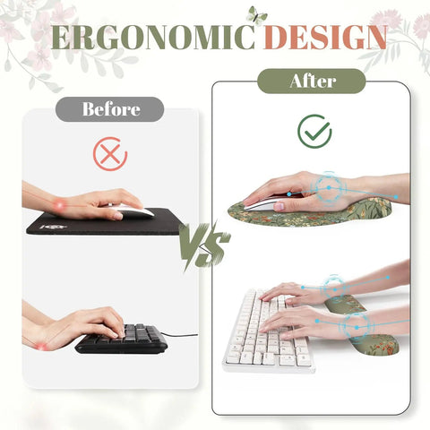 Comparison of traditional vs ergonomic keyboard wrist support with large desk mat for home office and gaming.