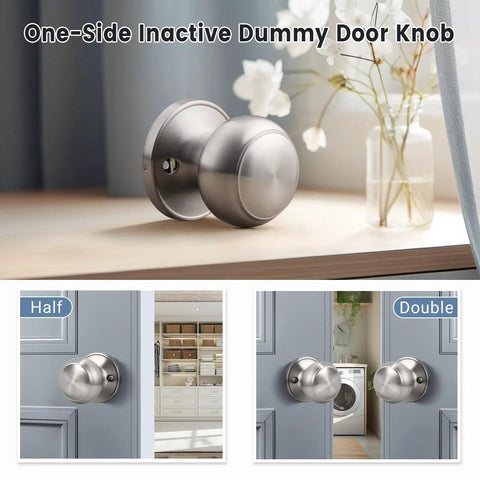 2 Pack Brushed Nickel Dummy Door Knobs With Single Sided Handles For Closets And Pantries, Satin Nickel one-side inactive knob on French doors