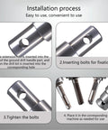 Installation process for Pro Grade Swap Friendly All Purpose Drill Shank Adapter Kit for Earth and Ice Augers with various shank options.