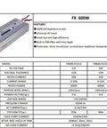 600W 12V 50A LED Power Supply With Switch Driver 220V 230V AC Input DC Output Rainproof Enclosure Beefed Up For Industrial Lighting Projects Ready For Full Container Load Shipping, silver metal housing
