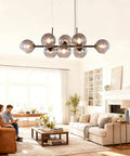 Black Glass Ball LED Pendant Light Transparent Globe Housing Decorative Hanging Fixture Chandelier Ceiling Light in living room