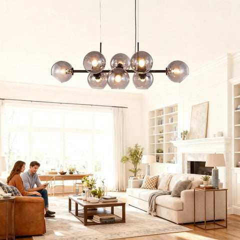 Black Glass Ball LED Pendant Light Transparent Globe Housing Decorative Hanging Fixture Chandelier Ceiling Light in living room
