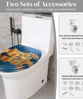 Elongated Toilet Seat for Bathroom with scenic design, installation accessories shown, fits most toilet styles.