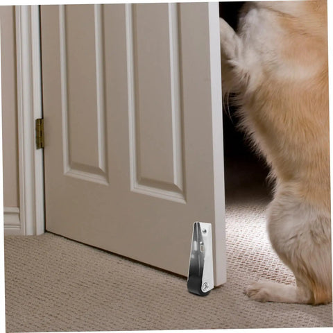 Easy Setup Rides Slick Heavy Duty Galvanized Gate Caster Wheels For Wooden Doors and Sliding Barn supports shown with door and pet.