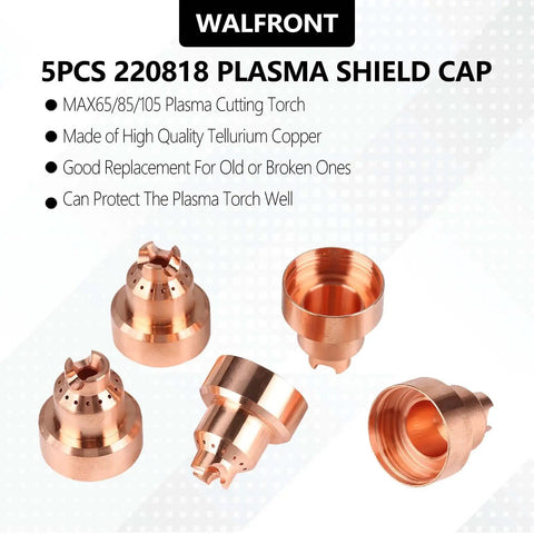 5 Pack 220818 Plasma Cup Cap Replacement For MAX65 85 105 Cutting Torch Copper Plasma Consumables Kit Durable Shield Cap For Clean Reliable Cuts And Pro Grade Cut Quality