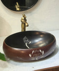 Oval Ceramic Vessel Sink for Bathroom Vanity, Retro Art Countertop Sink Bowl with Faucet, Small and elegant ceramic sink with floral design.