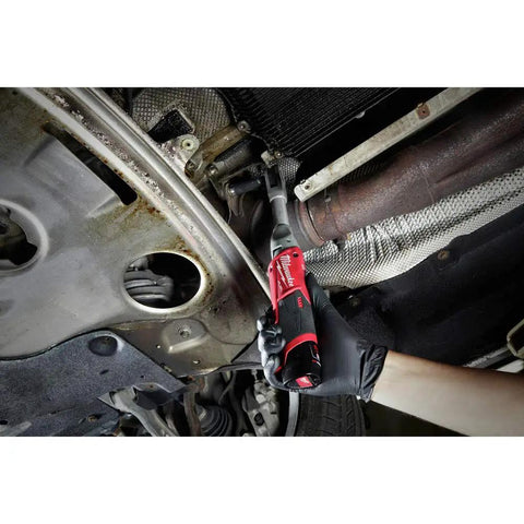 Heavy Duty Cordless Three Eighth Inch Extended Reach Ratchet With Badass 55 Foot Pounds Max Torque used for automotive repair work.