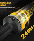 Cordless Die Grinder Made As A Heavy Hitter With No Strings Attached Plays Nicely With Dewalt 20V Packs 24000 RPM Brushless Motor close-up showing motor design and power features.