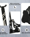 Portable Motorcycle Wheel Stand Front And Rear Stainless Steel Fifth Generation Upgrade close-up details of stand features