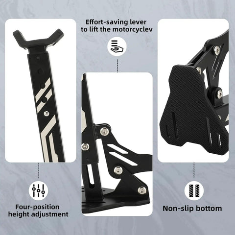 Portable Motorcycle Wheel Stand Front And Rear Stainless Steel Fifth Generation Upgrade close-up details of stand features
