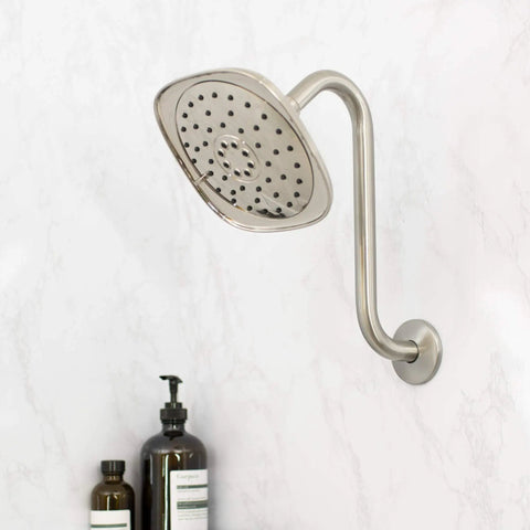 High Rise Shower Head Extension Arm With Flange 10.5 Inch Gooseneck S Shaped Design In Stainless Steel Half Inch Connection