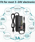 Dope Adjustable 3V To 24V DC Power Supply 3A 72W Universal AC DC Adapter with test leads and compatibility icons