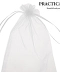 White Organza Drawstring Favor Bags Pack Of 100 Reusable Mesh Pouches close-up view