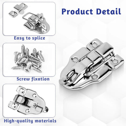 Two Pack Duckbilled Box Hasp Lock Toggle Latch With Padlock Hole, silver finish, shown with installation screws, detail view