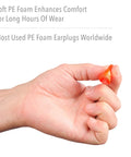 Hand holding Maximum Disposable Foam Earplugs NRR 33 200 Pairs Box For Serious Noise Reduction With Comfy Inner Ear Fit