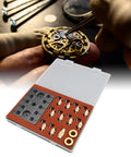 Pro Grade Brass Watch Mainspring Winder Kit For Pros And DIYers With Broad Caliber Compatibility shown with open case and tools