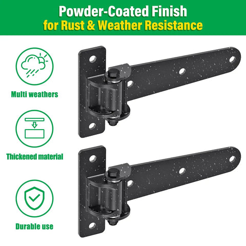 Heavy Duty Gate Hinges 1000 Lbs Reinforced Steel Strap Hinges For Farm And Driveway Gates 2 Pack Prevent Sagging Fits Wooden And Fence Gates 6mm Solid Steel, powder-coated black