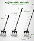 Rotary Cultivator Garden Tool With Long Handle For Easy Clod Breaking And Seedbed Prep Adjustable lengths 38.6 to 68.4 inches